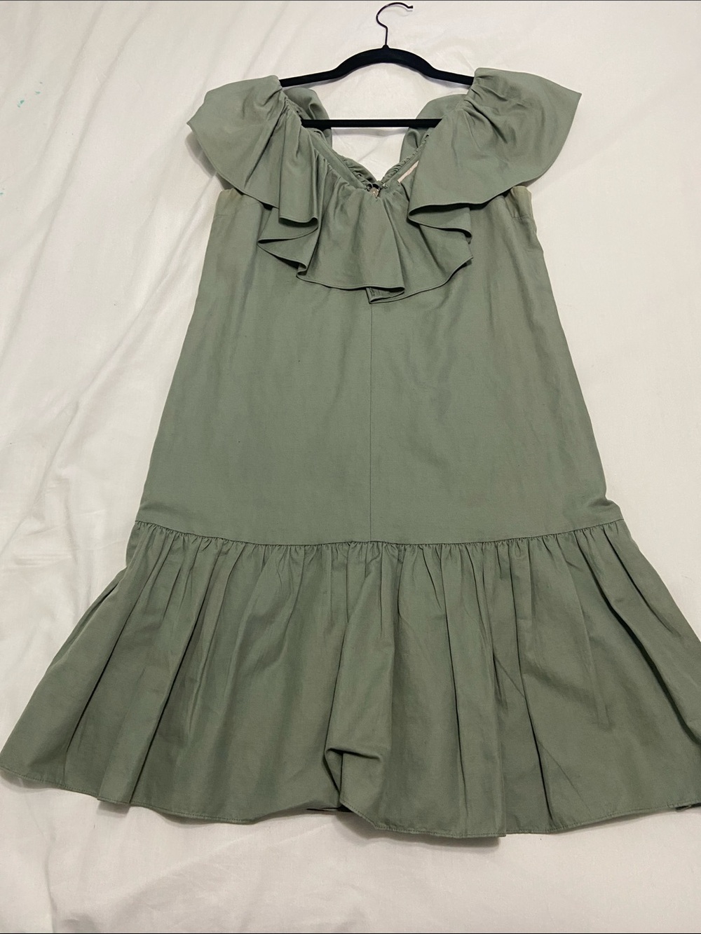 Rebecca Taylor Sage Green Ruffle Neck Casual Dress